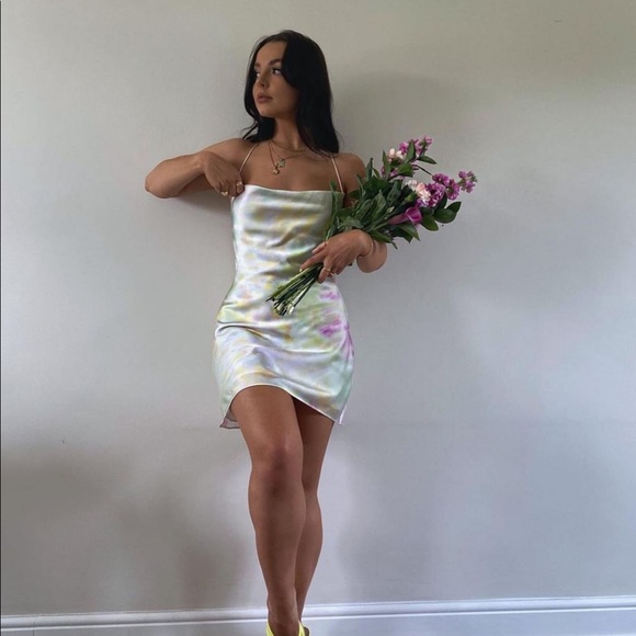 Zara Printed Satin Tie Dye Mini Dress Slip - Picture 2 of 16